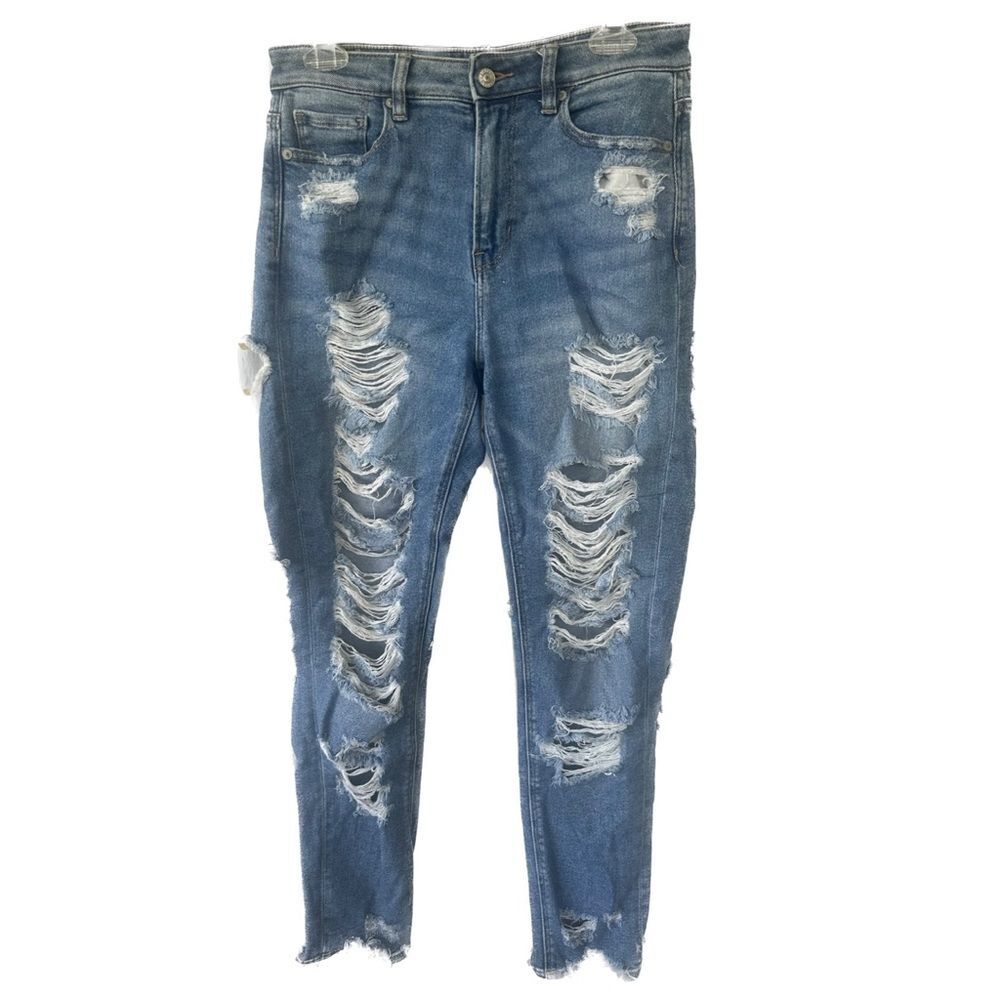 American Eagle Vintage Distressed Ripped Hem High Rise Mom Jeans Boho Western 4